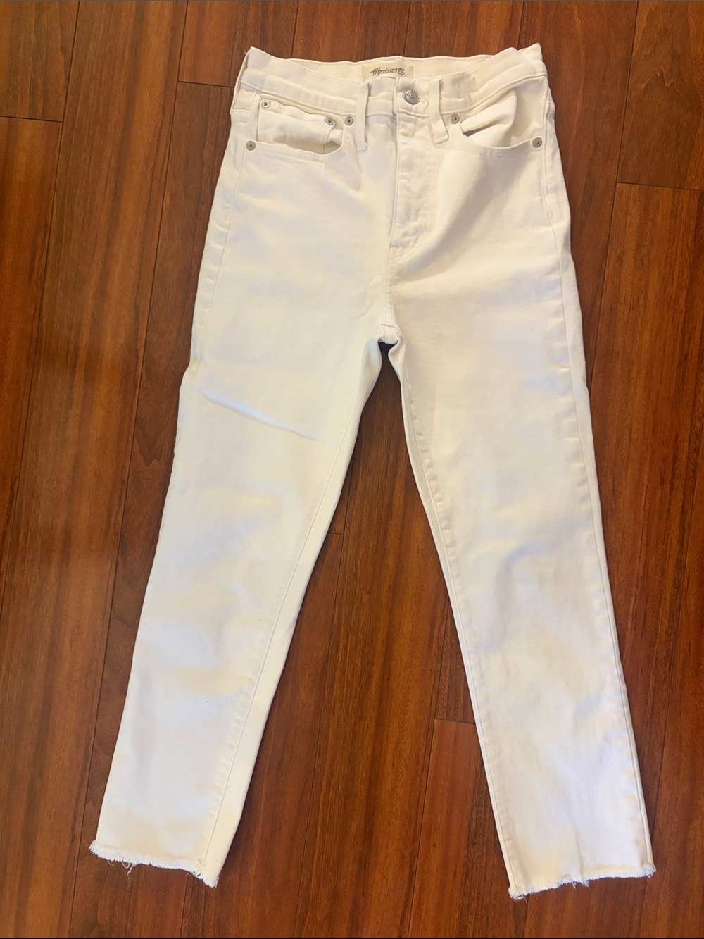 Madewell The High-Rise Slim BoyJean with Cropped Raw Edge in White